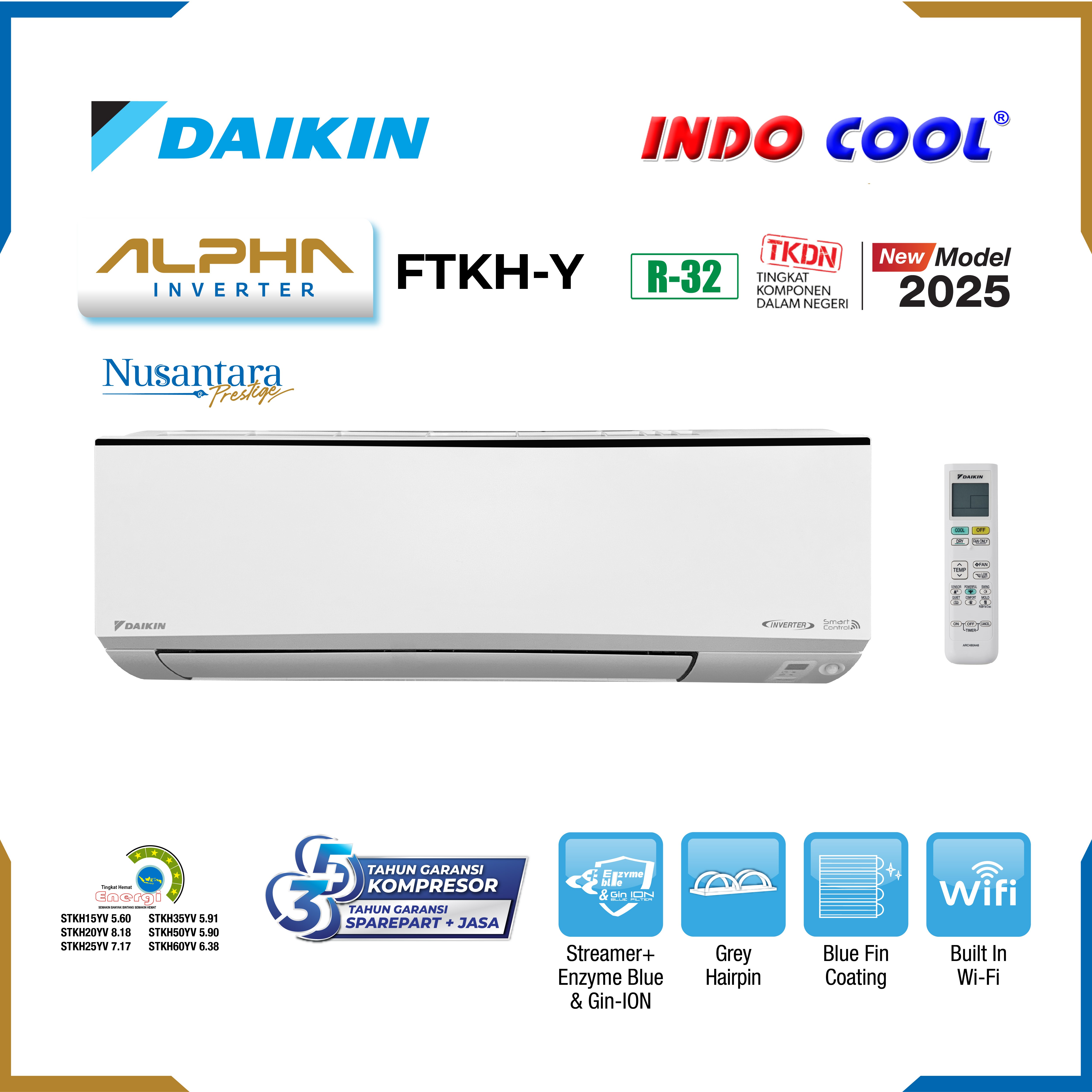 AC DAIKIN ALPHA INVERTER 1/2PK FTKH15 Nusantara Prestige